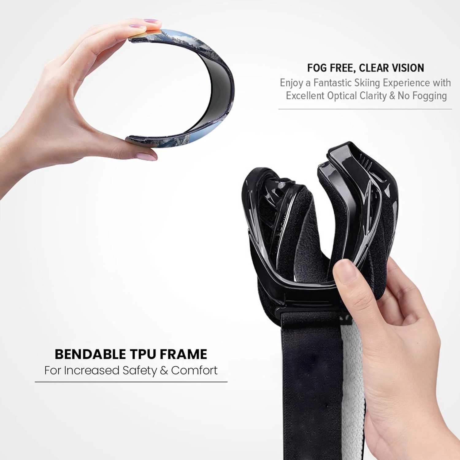 Adult skiing goggles black glass skis 100% UV protection snow double fog magnetic protection CL241010