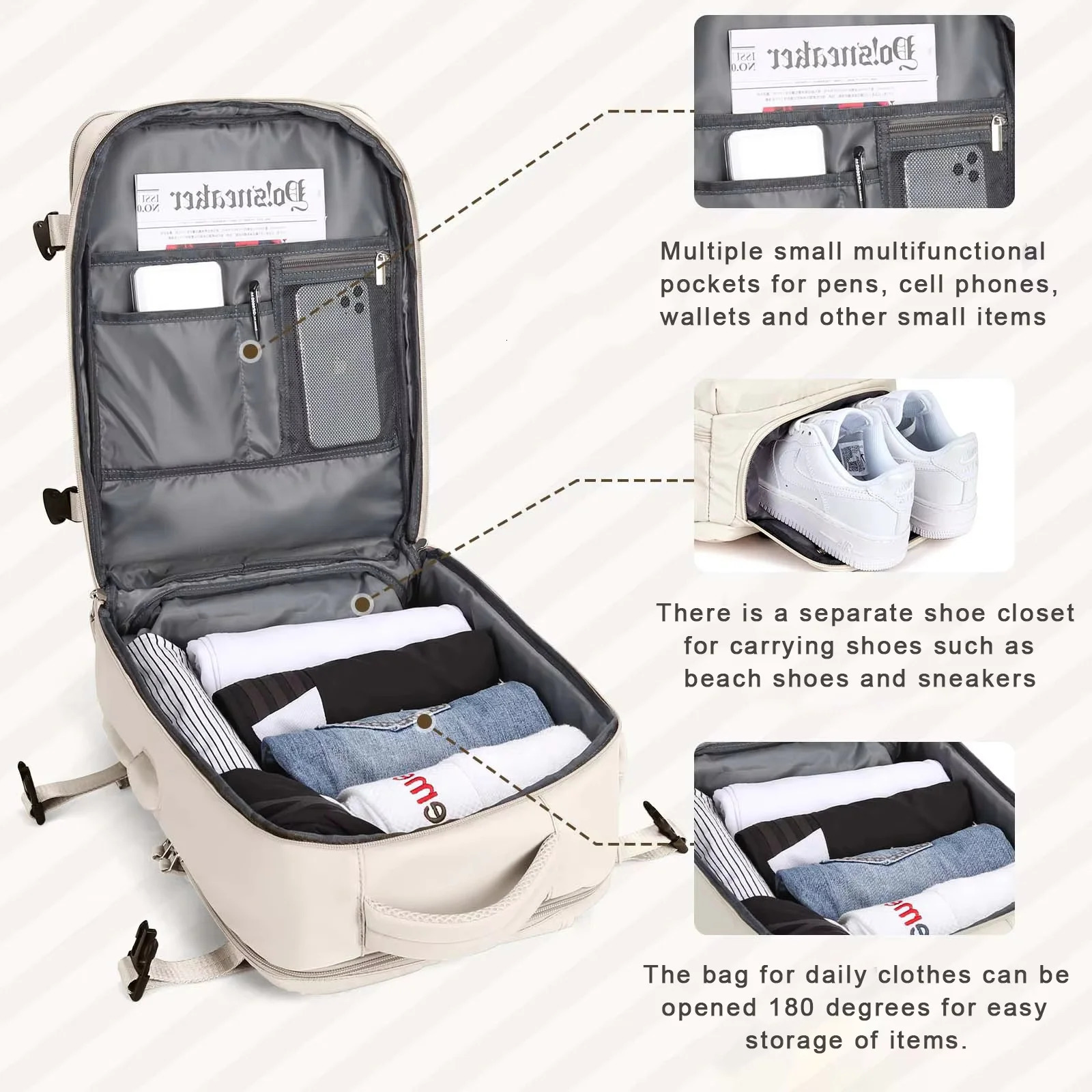 Cabin backpacks suitable for both women and men waterproof executive laptop airplane travel large university bags 241008