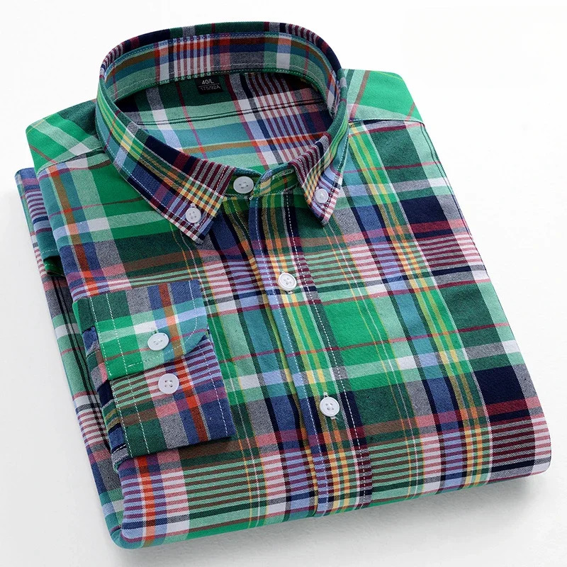Fashion korean trends casual long-sleeve shirts for men slim fit plain shirt 100%cotton plaid striped tops soft clothes 241010