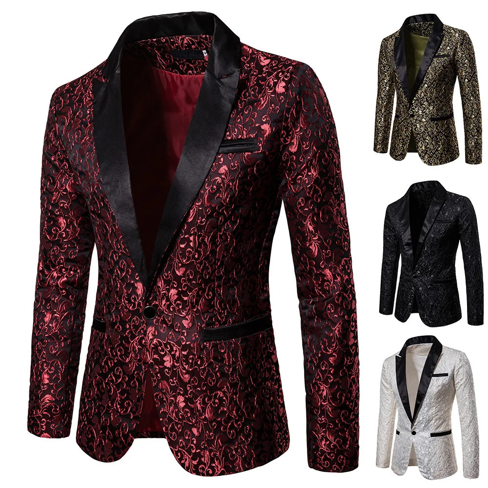 Mens Floral Party Dress Suit Stylish Dinner Jacket Wedding Blazer Prom Tuxedo 241010