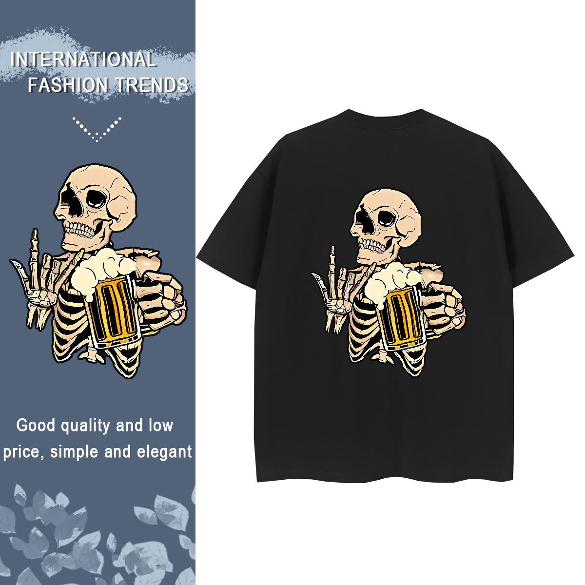 2024 T-Shirts for Women 230g Cotton Crew Neck Hip Hop skull Lady T shirt Loose Graphic Tshirts