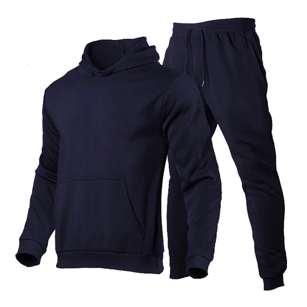 Mens sportswear hooded sweatshirt zippersports pants sportswear casual jogging sportswear 2-piece mens wool streetwear set 240927