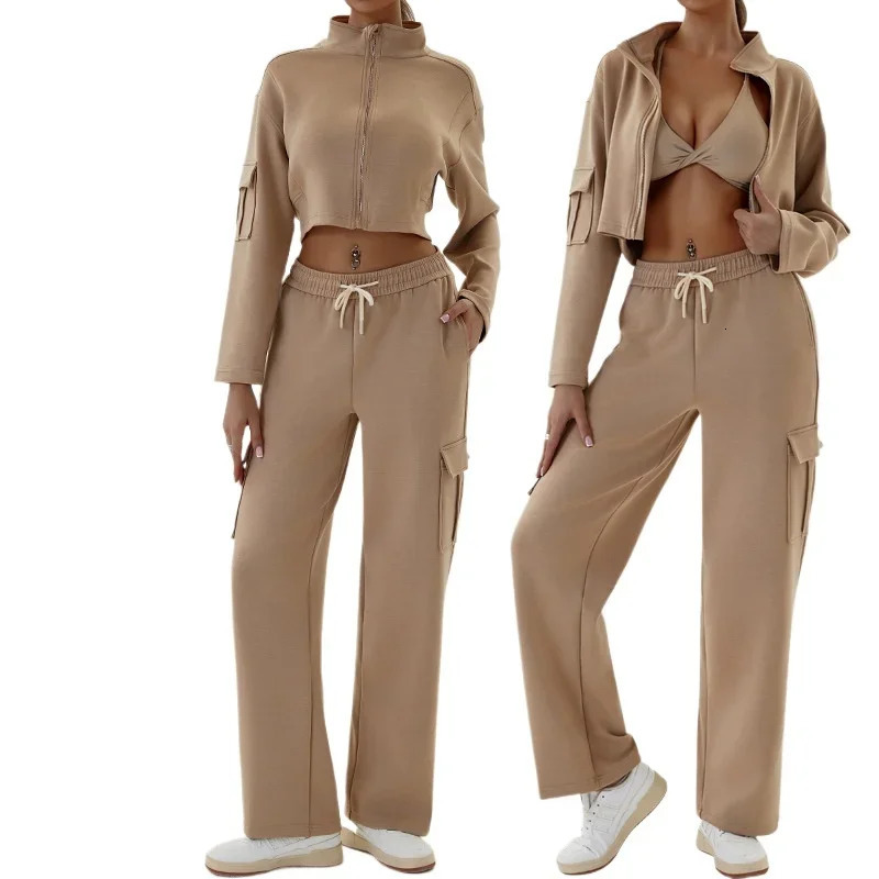 Autumn and winter womens casual loose sportswear zipper jogging long sleeved twopiece set 241007