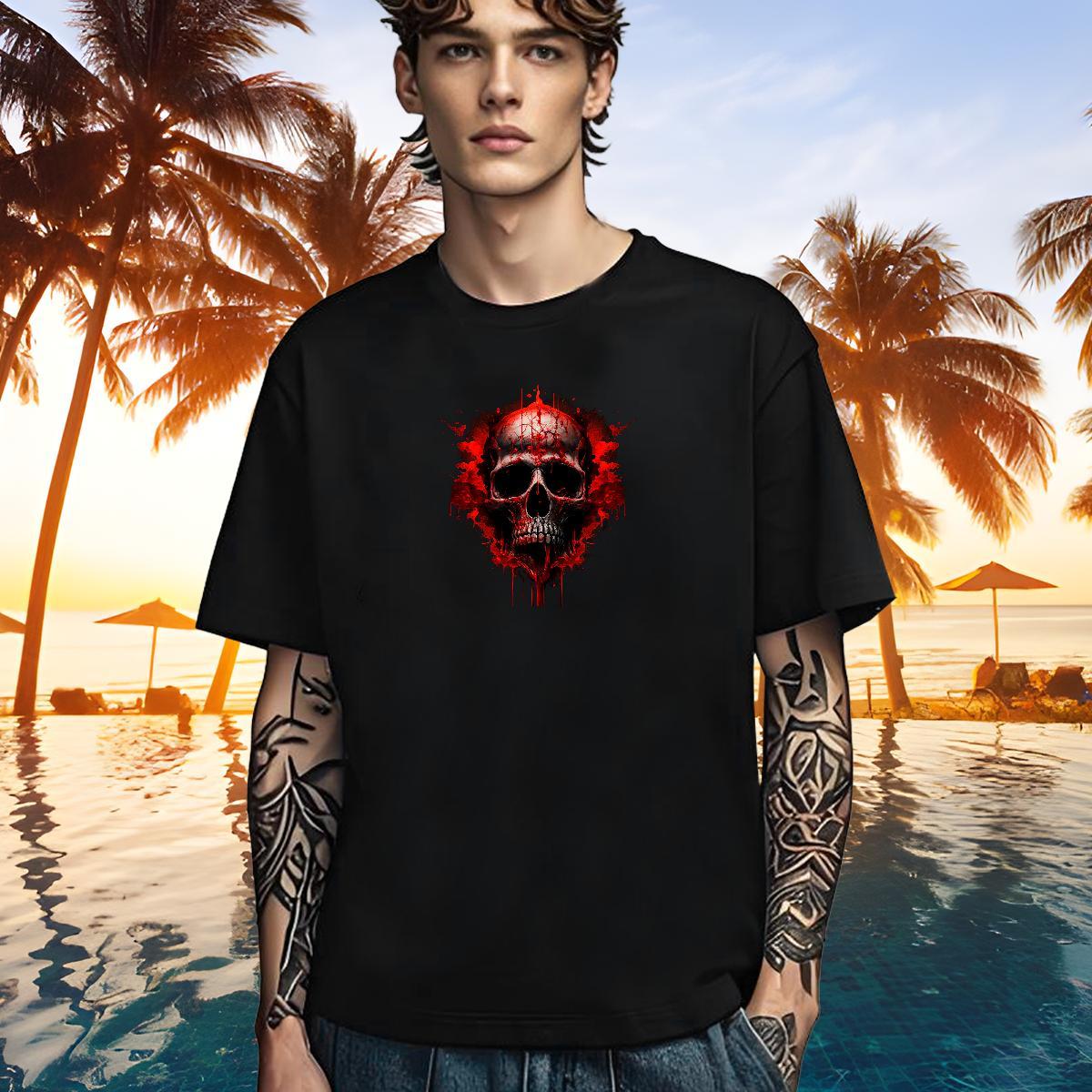Classic Men T Shirts 230g 100% Cotton skull Summer Casual Black White Round Neck Short Sleeve Tshirt for Man Woman New Wear