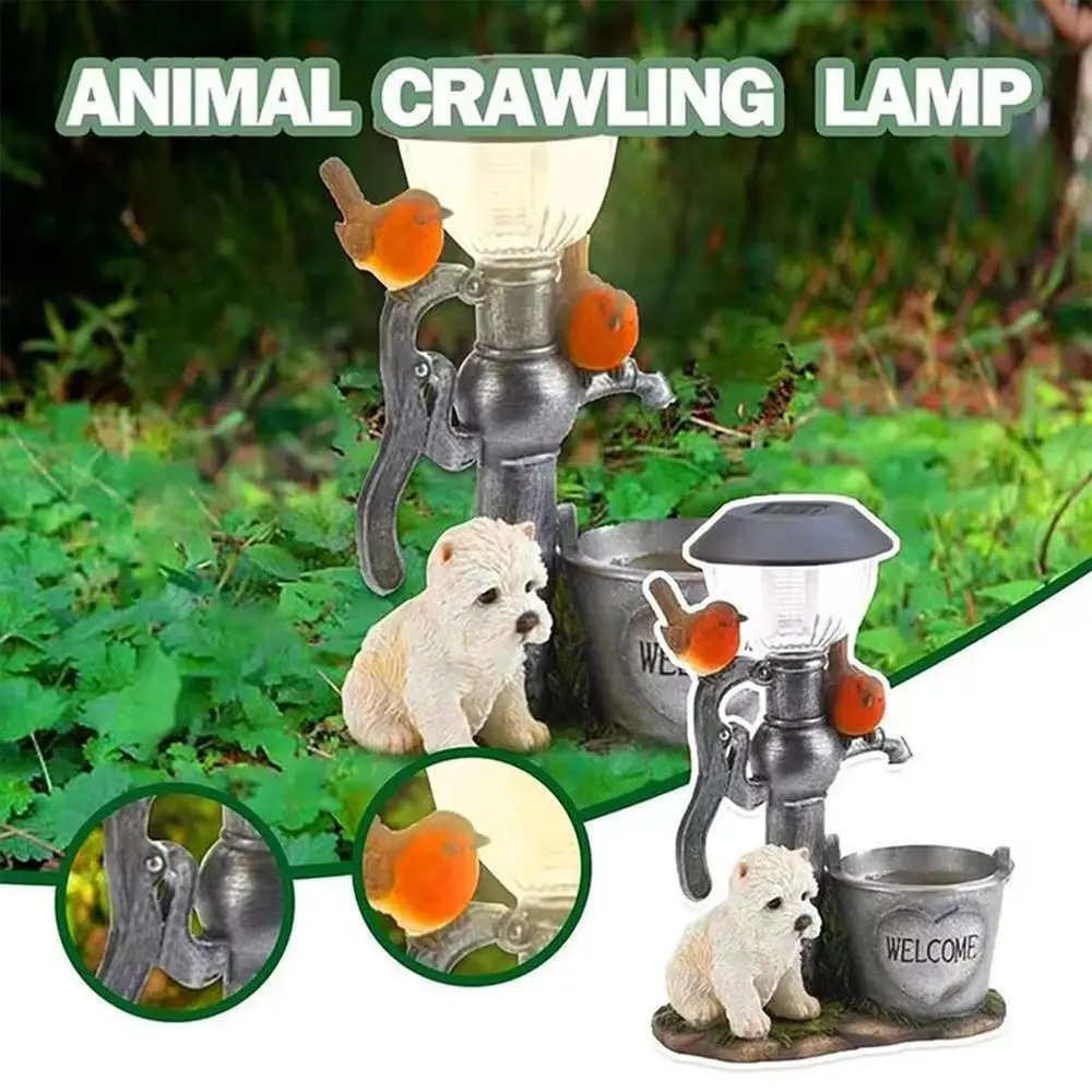 Handmade Lawn Light Artificial Squirrel Statue Decoration Cat Sculpture Solar Garden Animal Statue Animal Light Decoration 241008