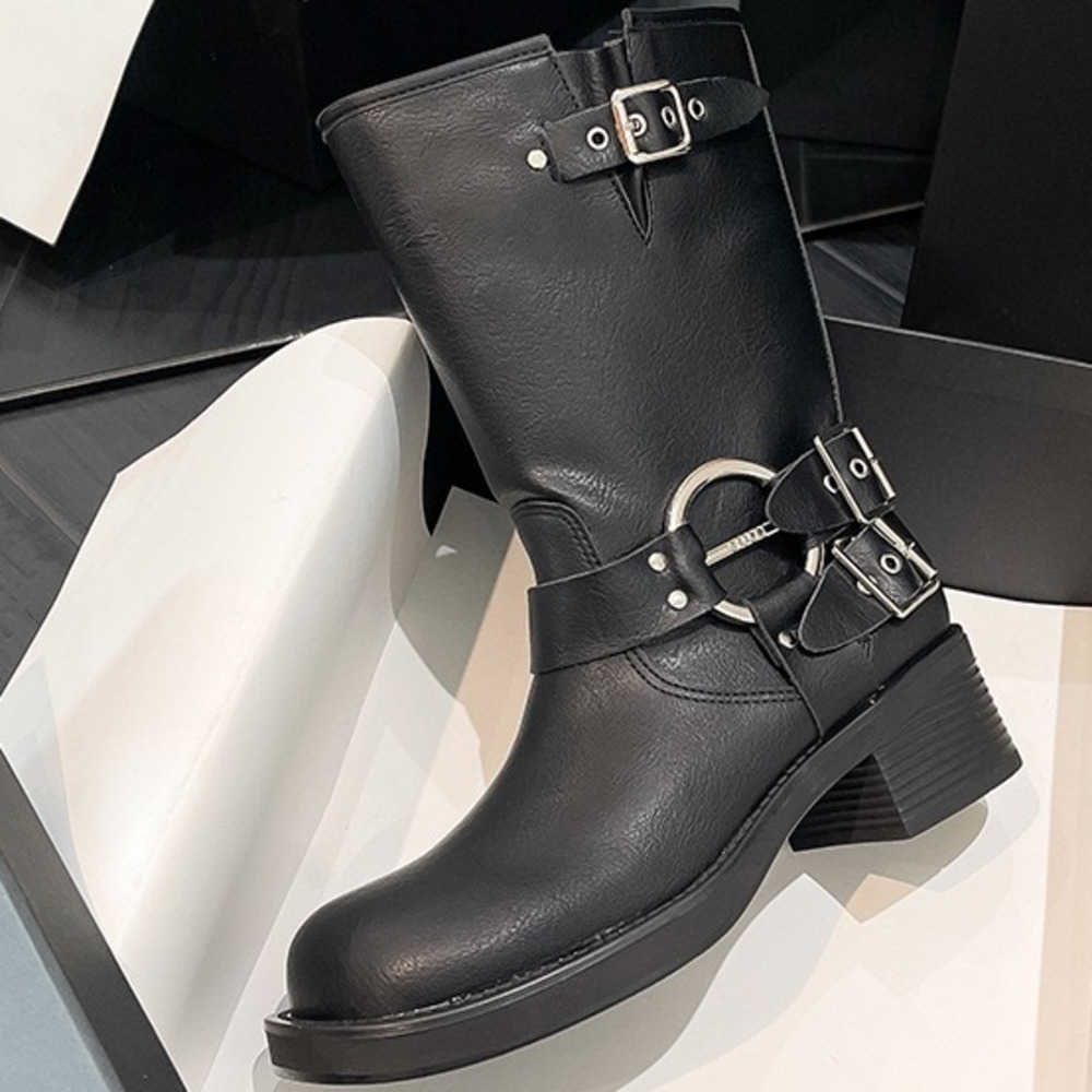 Heeled Thigh High Heel Boots For Women The Knee Fashion Boots Autumn Winter Metal Leather Martin Boots Buckle Western Knight Boots 240826