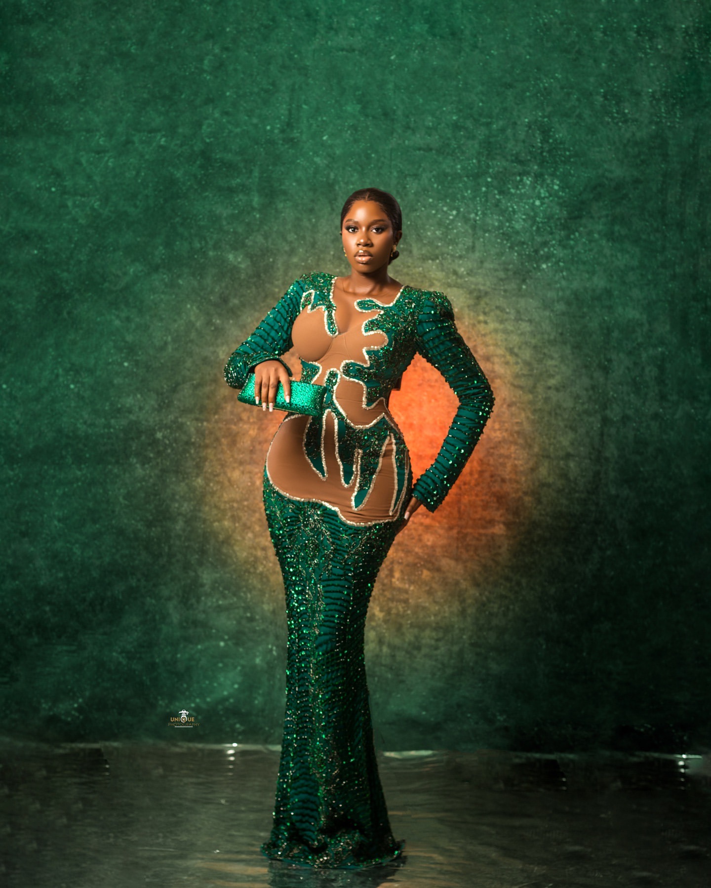 Aso Ebi 2024 Green Illusion Mermaid Prom Dresses Beaded Sequined Full Sleeves Evening Formal Party Second Reception Birthday Gowns Dress For Special O