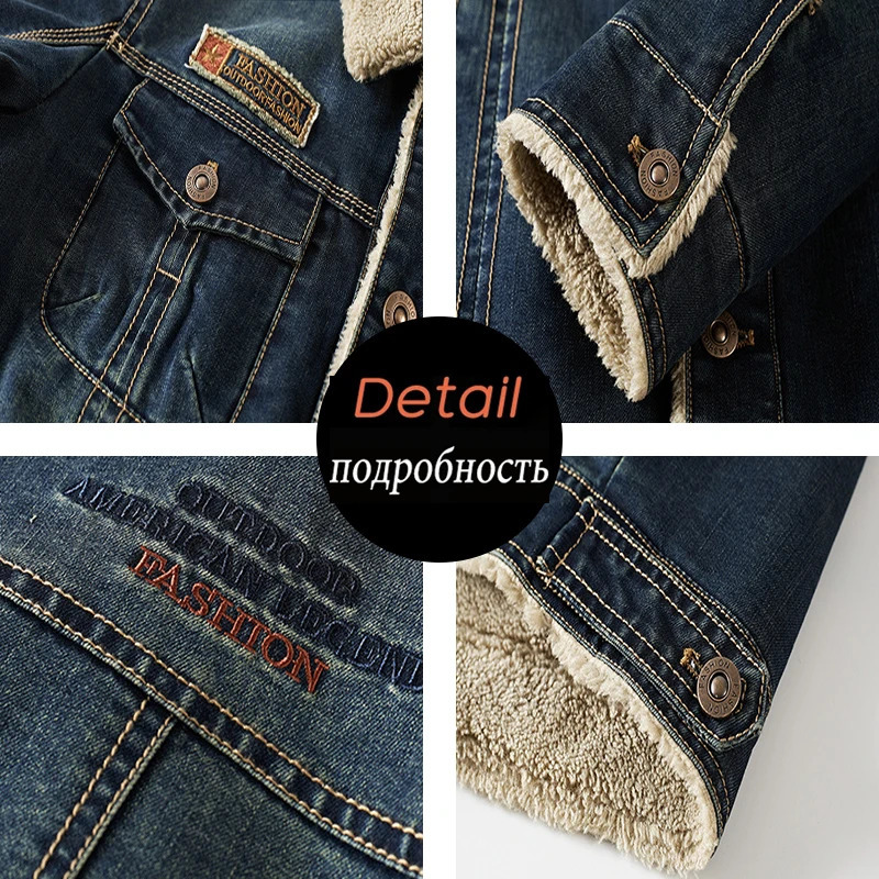 mens winter casual denim warm fur collar jacket fashion clothing lapel single chest autumn retro Parkas 241007
