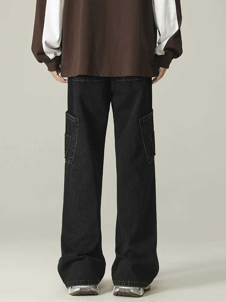 Mens Fashion Patchwork Jeans Korean Straight Vintage Classic Denim Pants Elastic Waist High Street Trousers Male Trendy BrandX241009