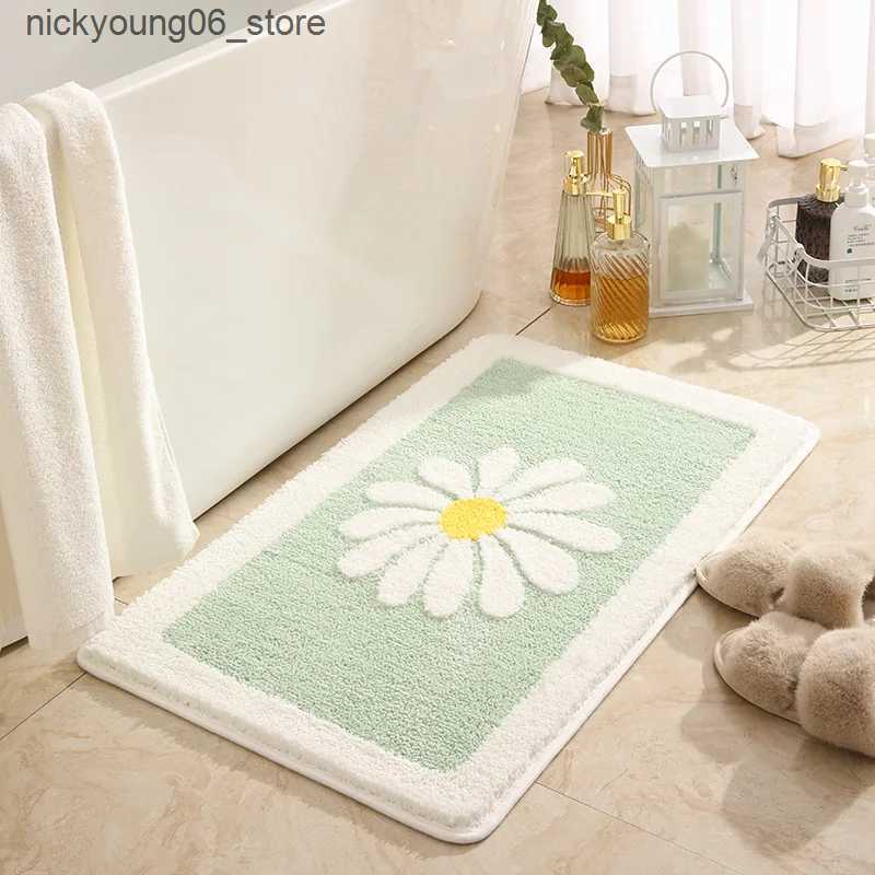 Non-Slip Bath Mats Daisy Flowers Bath Mat Soft Thick Bathroom Kitchen Carpets Set Anti-Slip Doormat Shower Room Toilet Rugs Floor Area Decor Pad L2409