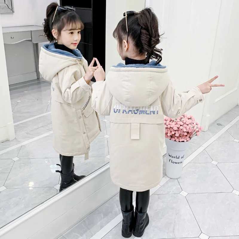 Down Coat 2024 New Girl clothes Winter Long coat Warm Plus Velvet Cotton jacket Outdoor Thick Parka Clothing Hooded Outerwear snowsuit H241010