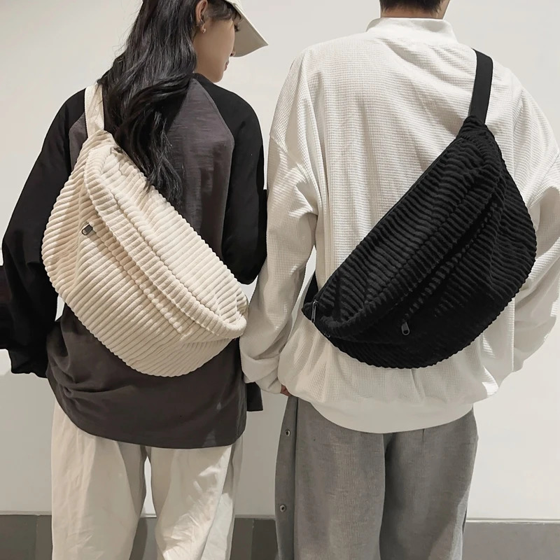 Fashion Trend Hip Pack Street Style Womens Belt Bag Neutral Hip Hop Shoulder Cross Chest Bag Corduroy Waist Bag 241008
