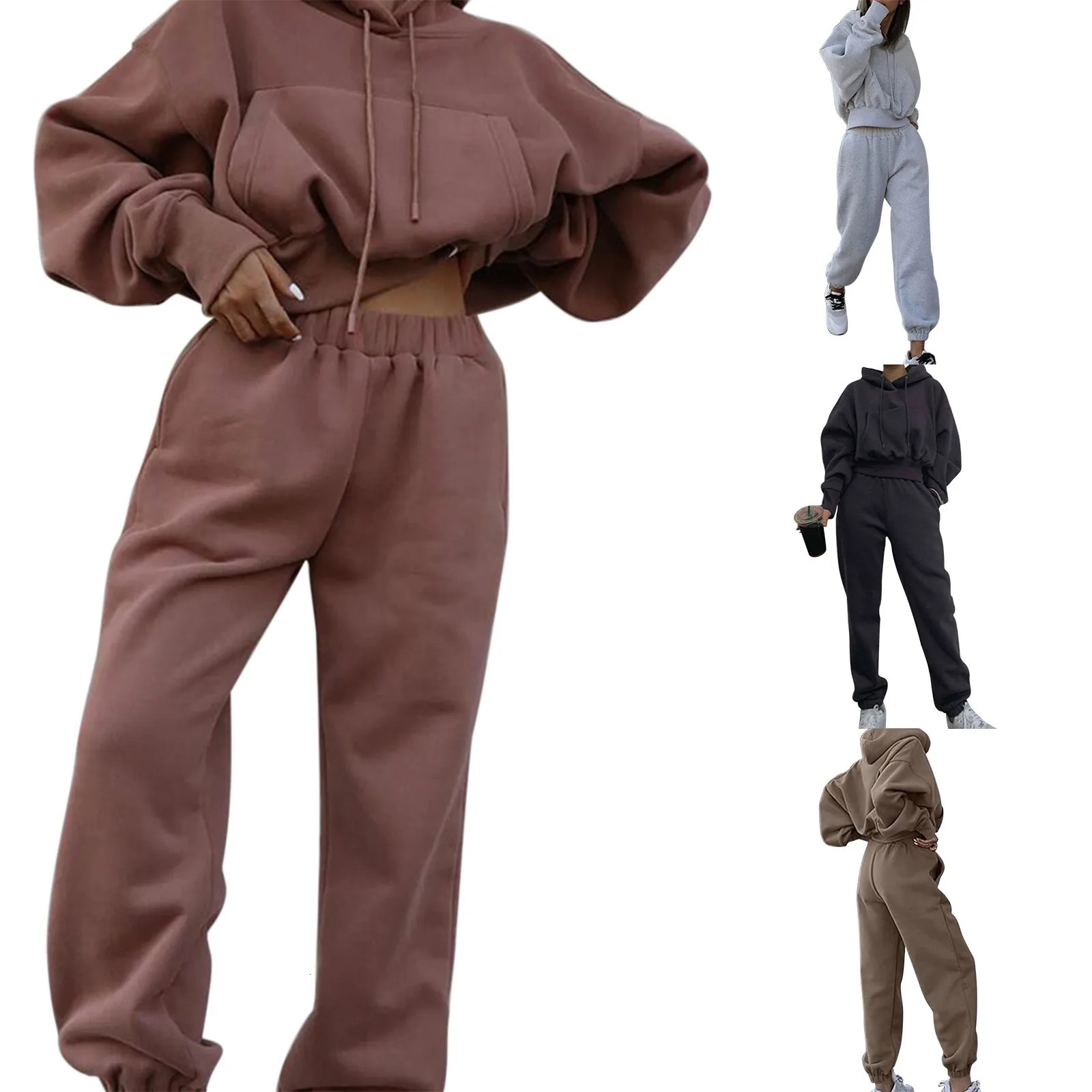 Womens Warm Hoodie and Pants Set Large Sports Wear Work Clothes Formal 241007