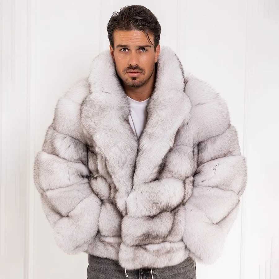 Real Fur Coat Mens Natural Fox Fur Coats Transition Collar Luxury Winter Mens Coat High Quality Warm Blue Fox W241009