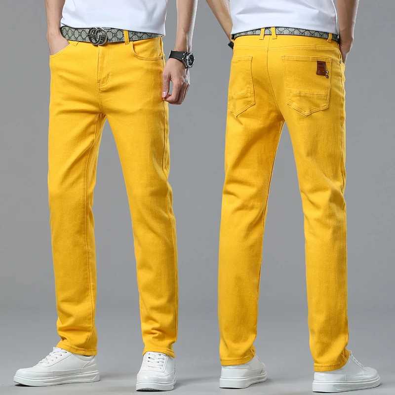Mens Yellow Red Jeans Brand Jeans Cotton Stretch Slim Straight Casual Denim Pants Fashion Work Denim Trousers Four SeasonX241009