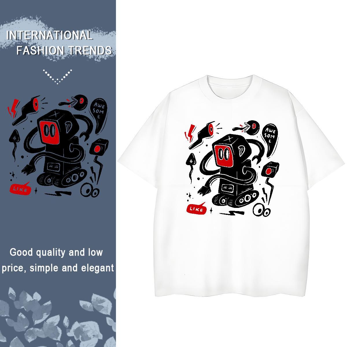 Popular Man T Shirts 230g Cotton robot Sports Casual Black White Pure Cotton Men Tshirts 2024 Summer Tops