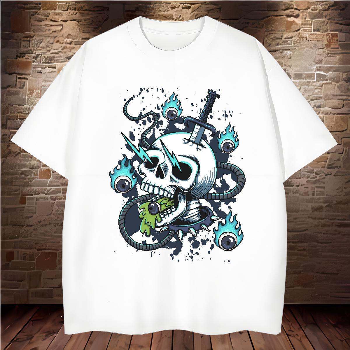 Cool Design T Shirts Men 230g Cotton skull Street Casual Custom Printing O-Neck Short Sleeve Men Tops Tees 2024 New Top Tees