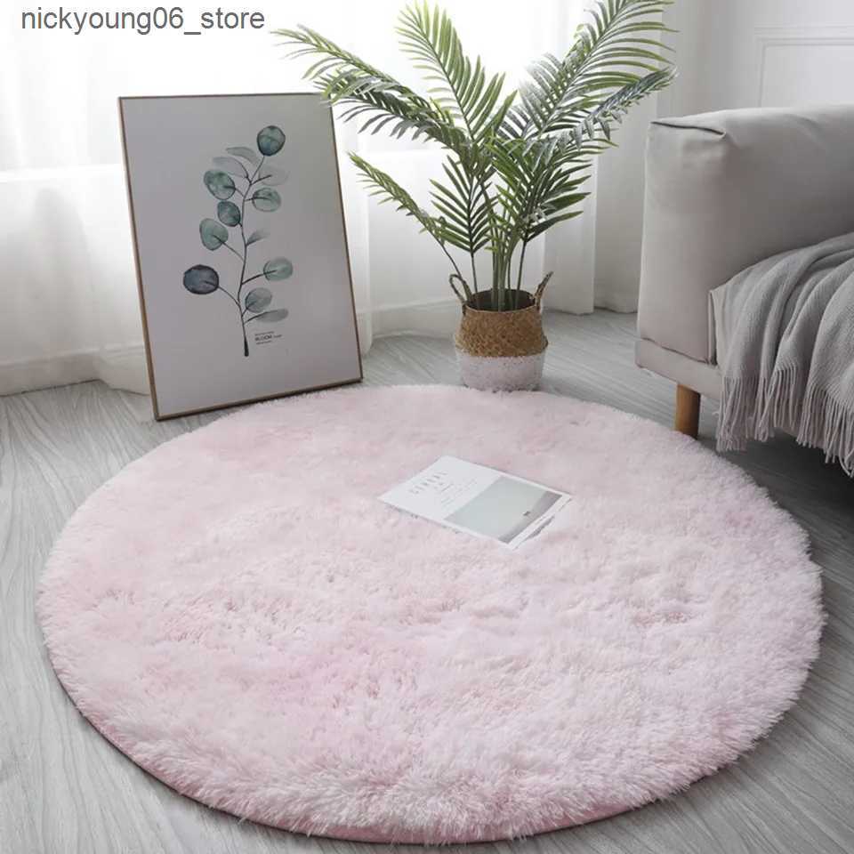 Non-Slip Bath Mats 40/60/80cm Small Round Shaggy Rug Soft Anti-Skid Mat Living Room Bedroom Carpet Home Decor Winter Colorful Tie Dye Print Cover L240