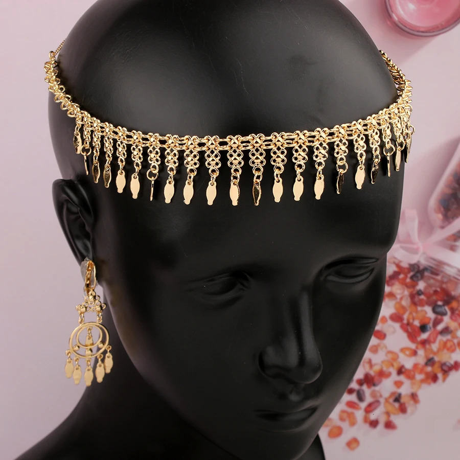 Zinc Alloy Plated Gold Tassels Necklace Set for Women Arabic Middle East Wedding Jewelry Set Afghanistan Jewelry Gift 241007