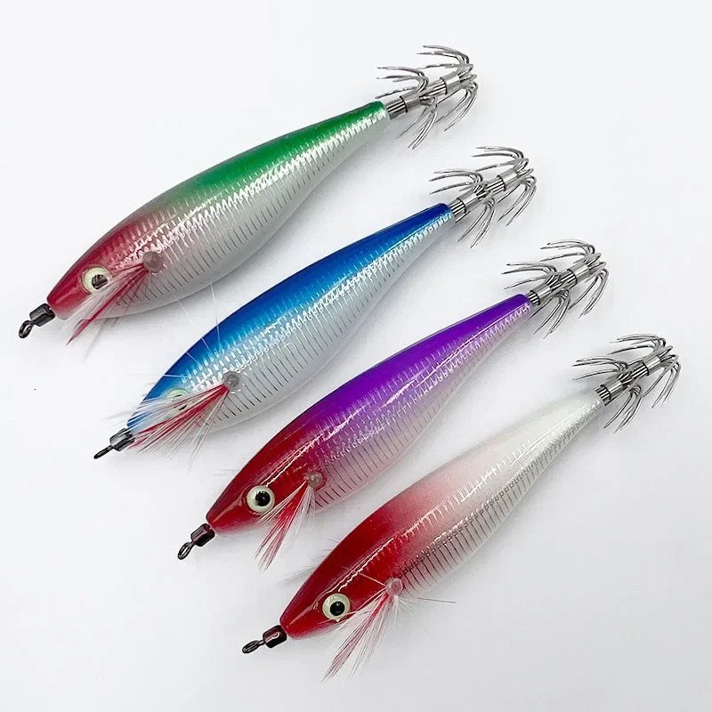 5pcsSet 10g10cm Luminous Horizontal Squid Jig Wood Shrimp Squid Hook Fishing Lures Octopus Cuttlefish Shrimp Saltwater Baits 241010