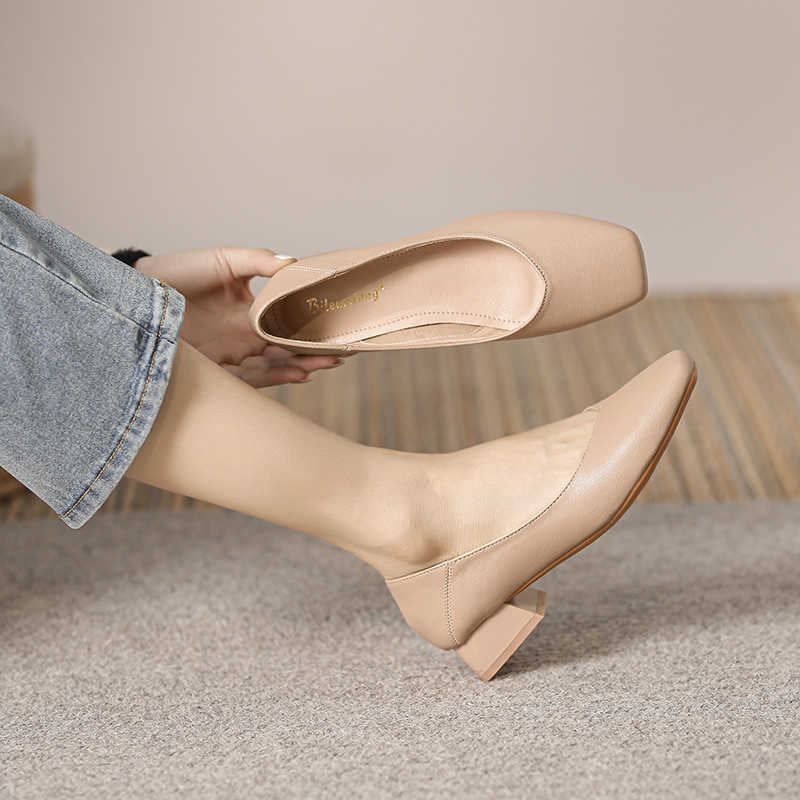 2025 Heels red bottomed shoes loafers kitten heels high heels Evening style ladies single shoes womens shoes new commuting soft leather square toe hig