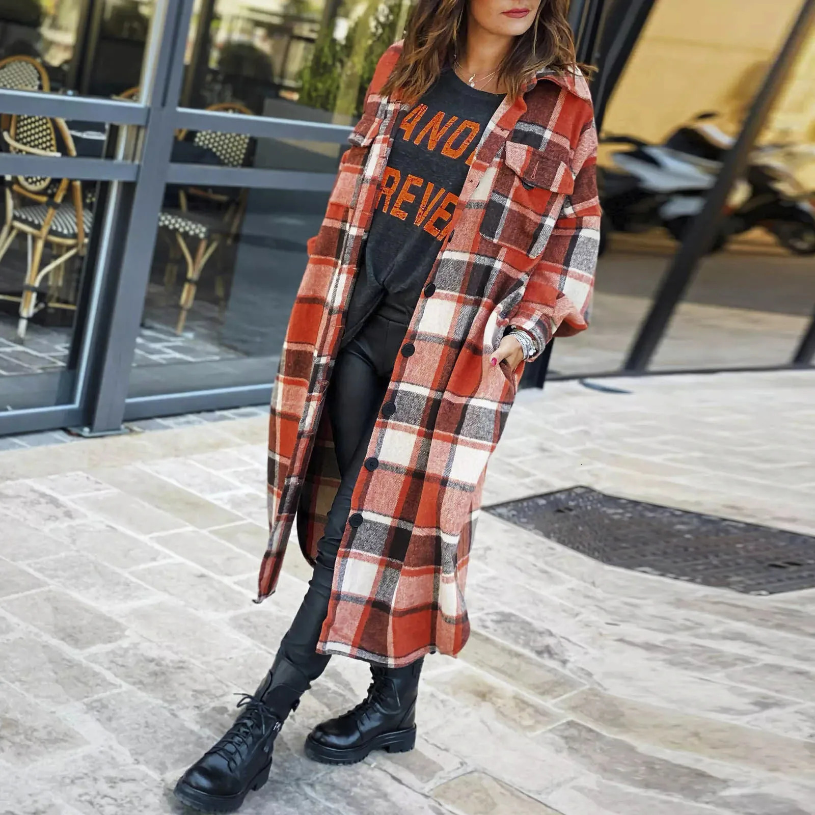 Retro Harajuku plain weave long trench coat Korean full matching womens autumn and winter wool coat long sleeved lapel coat 240927