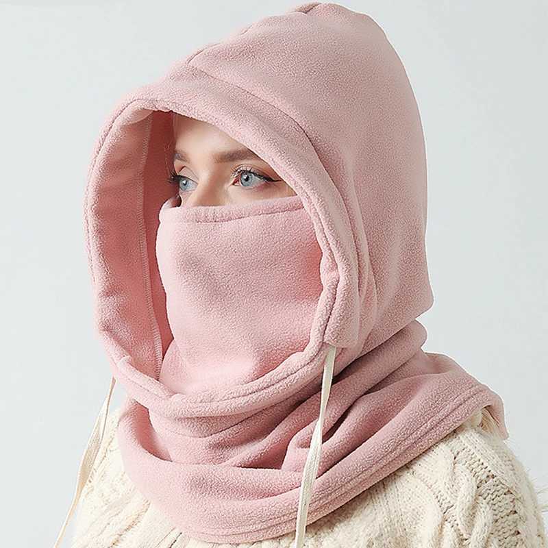 Beanie/Skull Caps 2024 new warm hat winter mens and womens waterproof polar wool Balaclava hooded neck bicycle H241010