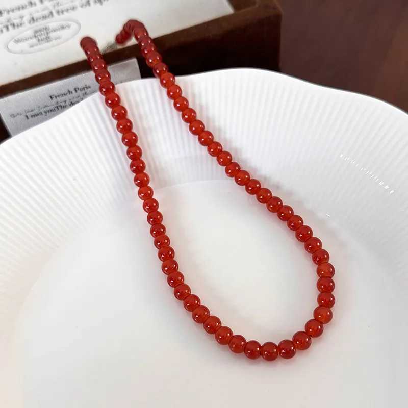 Vintage Red Beaded Necklaces for Women Chinese Style Glass Beads Necklace Exquisite Elegant Choker Aesthetic Jewelry AccessoriesX241009