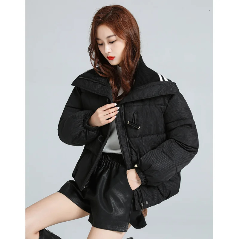 Womens down jacket white winter Korean fashion Y2K style pocket black thick warm womens jacket cotton jacket 241009