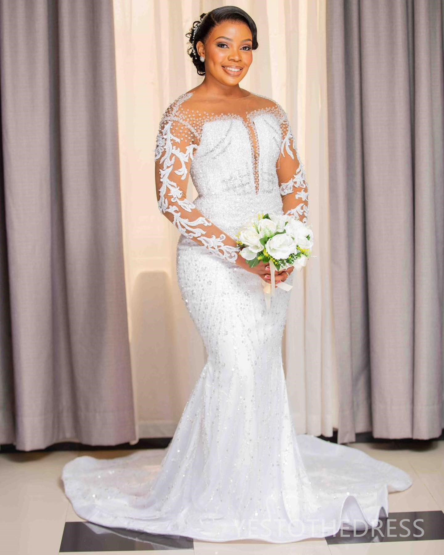 2024 Plus Size Wedding Dress Bridal Gowns For Bride Sheer Neck Illusion Long Sleeves Appliqued Beaded Lace Illusion Gorgeous Wedding Gowns For Black W