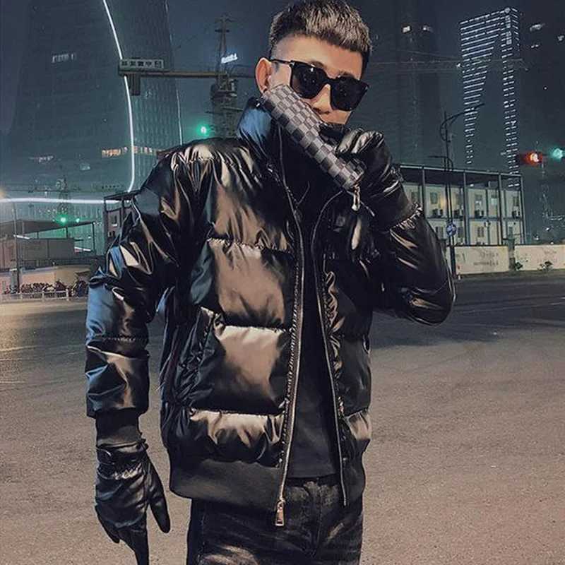 Men's Down Parkas Spring and winter mens park windproof fashionable hot coat mens thick warm glossy jacket black silver jacket mens clothing Y241
