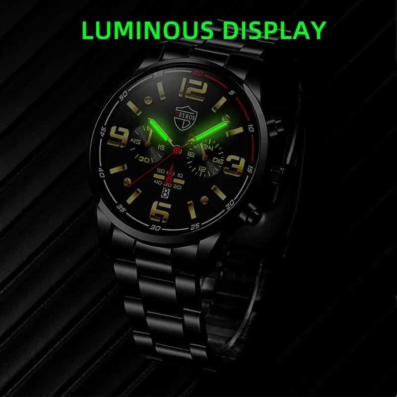 DEYROS Fashion Mens Watches Luxury Black Stainless Steel Quartz Wrist Watch Man Business Watch for Men Calendar Reloj HombreX241010