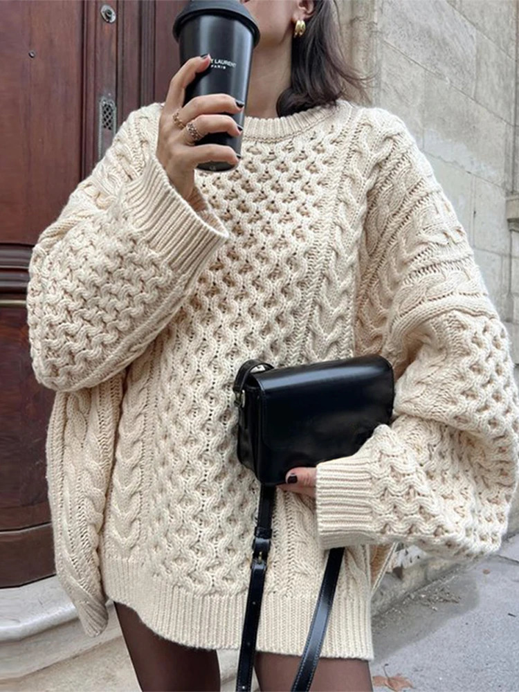 Oversize Knit Pullover Women Casual Loose Round Neck Solid Long Sleeves Sweater Female 2024 Autumn Winter Lazy Knitwear Lady 241010