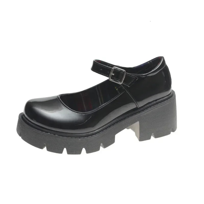 Platform Heels Mary Jane Shoes Simple Lolita Black Platform Heeled Shoes Student College Sweet Medium Heel Womens Single Shoes 241007