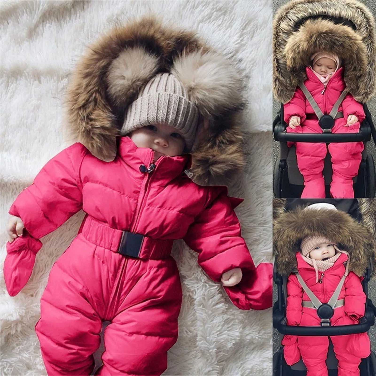 Down Coat Winter clothing baby snow clothes boys and girls jumpsuit jacket hooded jumpsuit warm and thick coat H241010