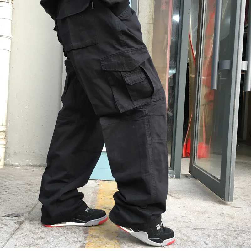 150kg plus size chubby mens work cargo pants mens loose multi pocket casual straight sports pants outdoor tactical bag pants W241009