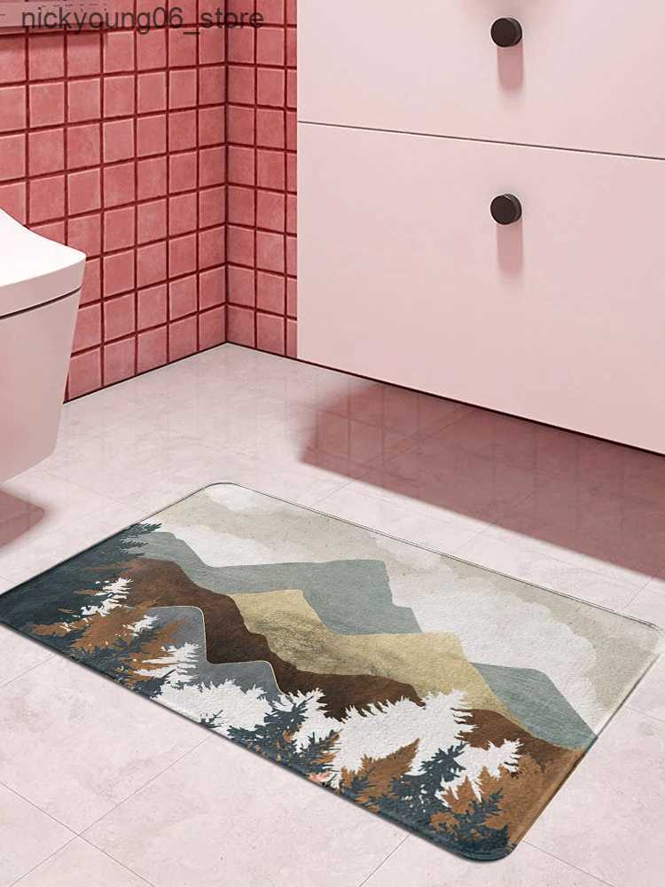 Non-Slip Bath Mats Mountain forest printing Doormat Kitchen carpet Entrance door mat bathroom mat Carpet in the bedroom Lounge Rug Home Decor L240910