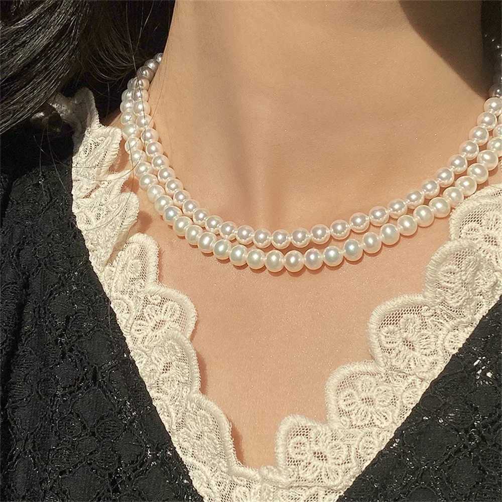 Vintage Necklace Simple Elegant Imitation Pearl Neck Chain Accessories Fashion Wedding Bride Jewelry Decoration Delicate GiftsX241009