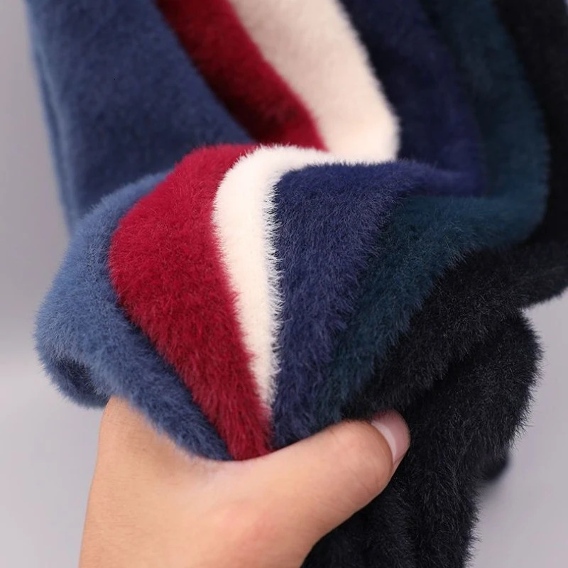 Pullover Men Sweater Soft Warm Long Sleeve Mock Neck Solid Color Fine fleece Thicken Loose Casual Sweaters 240930