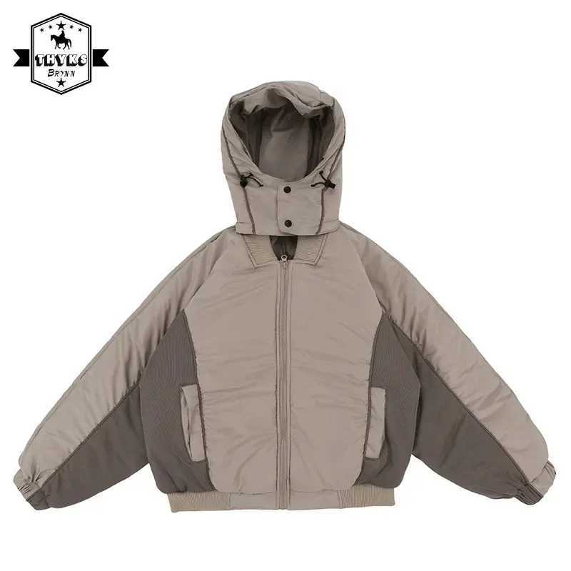 Men's Down Parkas Winter Warm Mens Jacket High Strt Tech Wear Padded Double Zipper Splicing Mens Hoodie Casual Coat Parkas Mens Clothing Y241009X