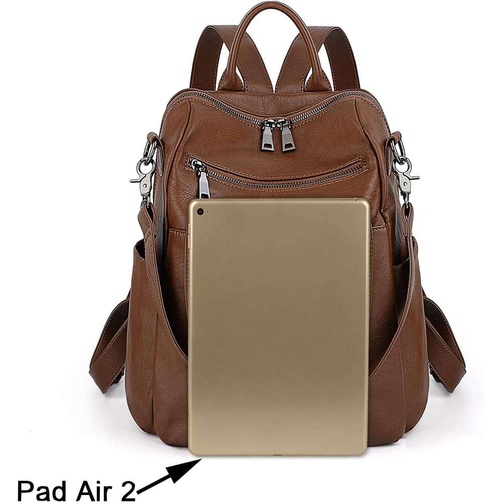 Women Backpack Purse Leather Vegan Convertible Ladies Rucack Front Belt Pocket Shoulder Bag Black