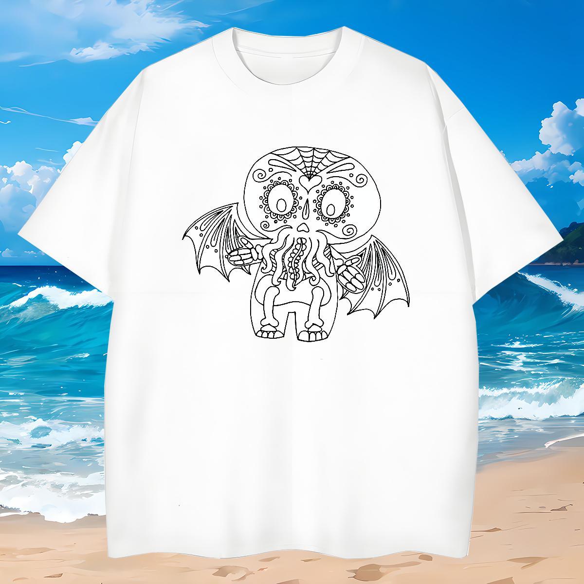 Cool Man T Shirts 230g Pure Cotton skull Daily Wear Oversized Breathable Crew Neck Couples T Shirts DIY Tops