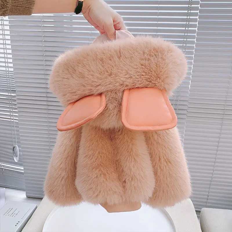 Down Coat 2024 Autumn Winter Baby Womens Artificial Fur Jacket Cute Hoodie Coat Thick Cotton Mat Coat Childrens Clothing H241010