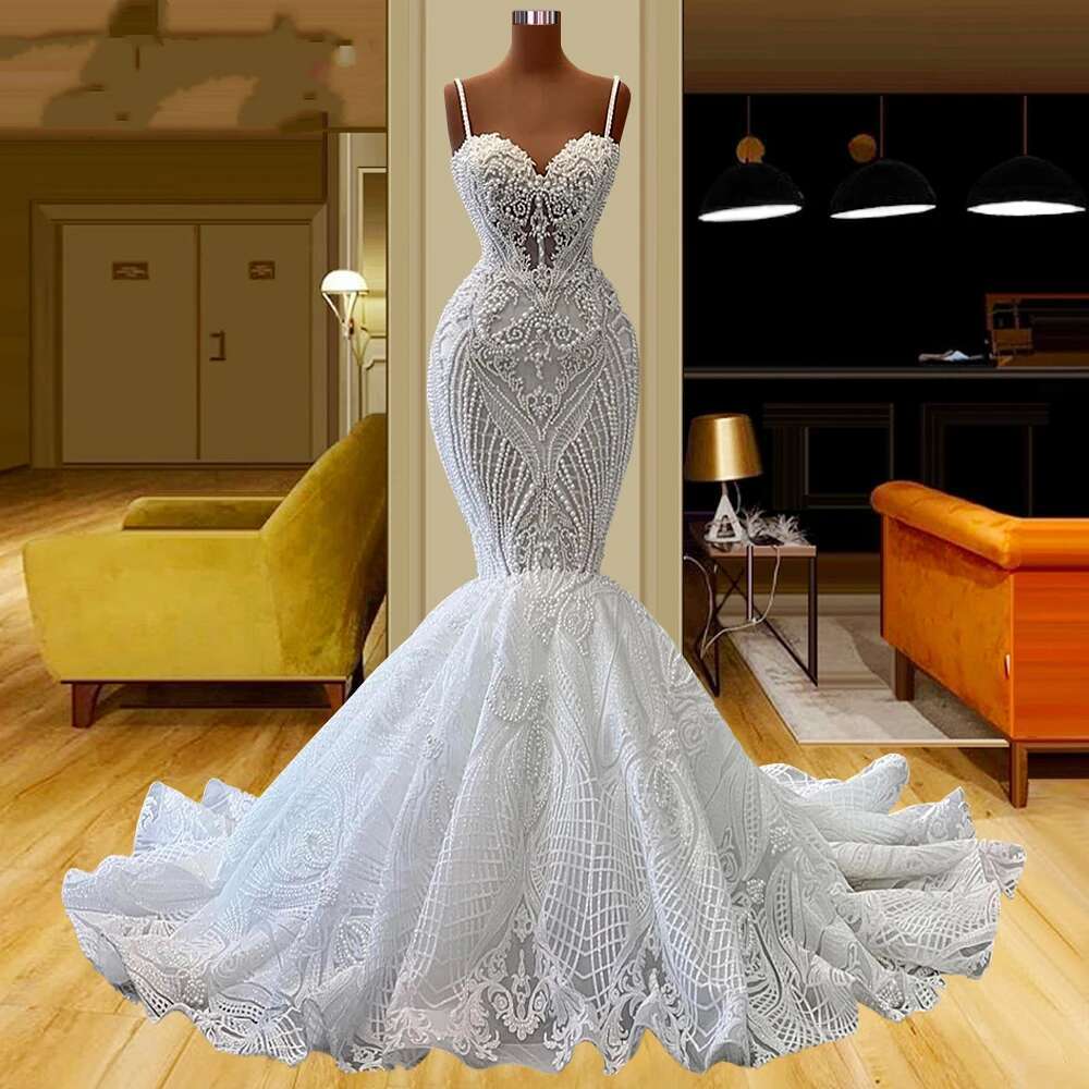 Lace Mermaid Wedding Dresses Spaghetti Straps Sweetheart Sparkle Bridal Gowns Elegant 2024 Engagement