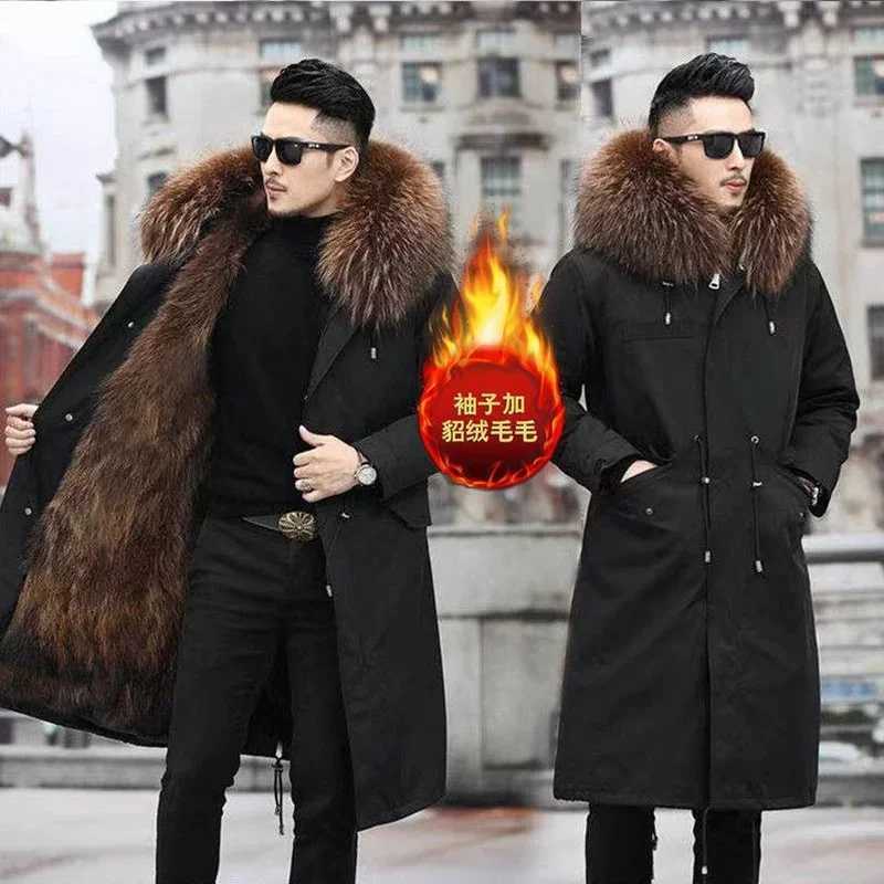 Thick Warm Coat New Style Pie Covered Mens Fur Medium Length Thick Warm Jacket Mink Coat Fur Single breasted Coat W241009