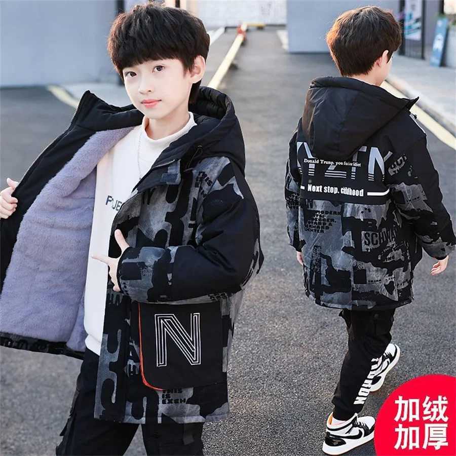Down Coat Winter boys coat baby park hoodie cotton and velvet thick warm camouflage jacket childrens coat H241010