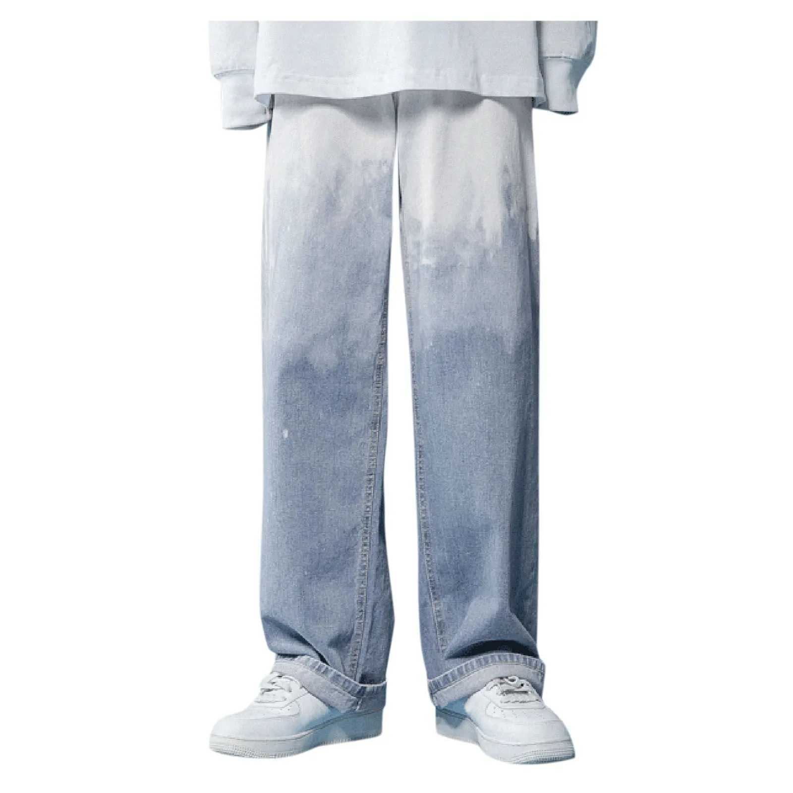 Mens Hip Hop Loose Jeans 2023 New Streetwear Straight Baggy Wide Leg Denim Pants Male Trousers Korean Fashion Gradient JeansX241009