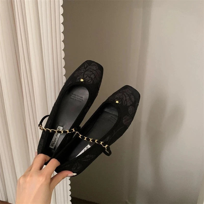 SUOJIALU Spring Womens Flat Shoes Fashion Round Toes Womens Elegant Dress Mary Simple Shoes Soft Bottom Outdoor Dress Ballet Dancer 241007
