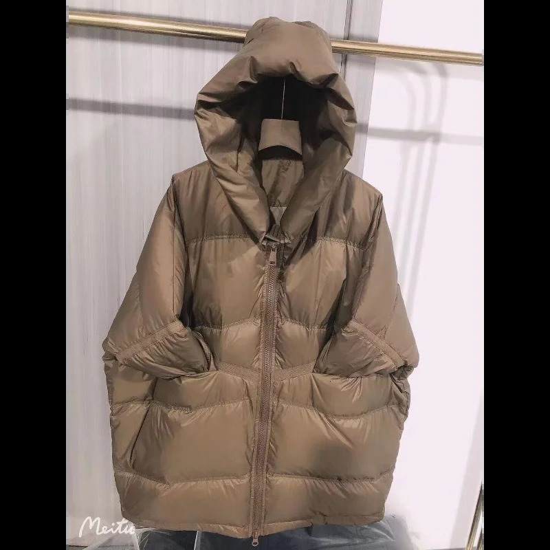 Womens loose jacket with hood jacket autumn/winter white duck oversized inflatable jacket insulated Korean jacket 241009