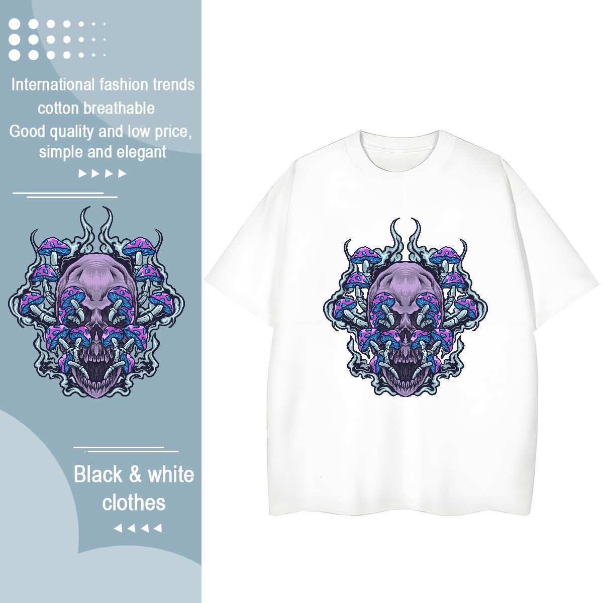 Casual New Woman T Shirts 230g Pure Cotton Breathable Short Sleeve Summer Casual skull Tshirt for Man Woman Wholesale White Plus Size Clothings